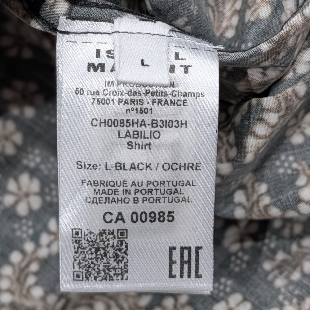 $390 Mens Isabel Marant "Labilio" Floral SS Button Up Shirt Black/Ochre Large - Picture 5 of 7